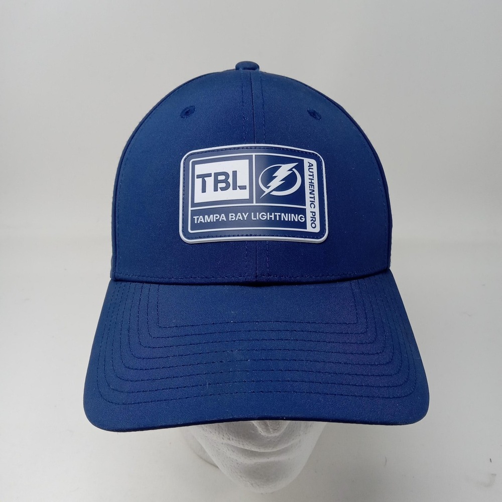 Tampa Bay Lightning Hat Cap Mens Medium/Large NHL Hockey Fanatics Flex Fit Blue